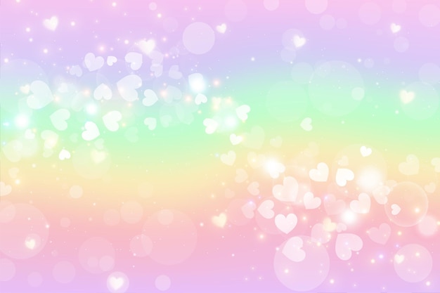 Ilustración de acuarela de fantasía con cielo pastel de arco iris con estrellas y corazones Unicornio abstracto