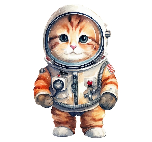 Ilustración acuarela de un gato astronauta