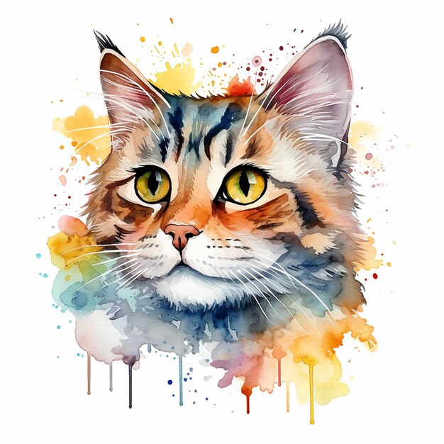 Vector ilustración de acuarela de gato con un fondo blanco cautivador