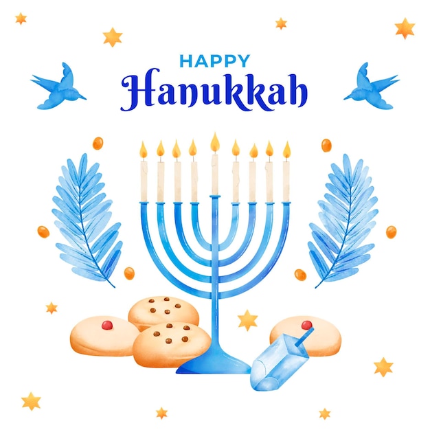 Ilustración de acuarela de hanukkah