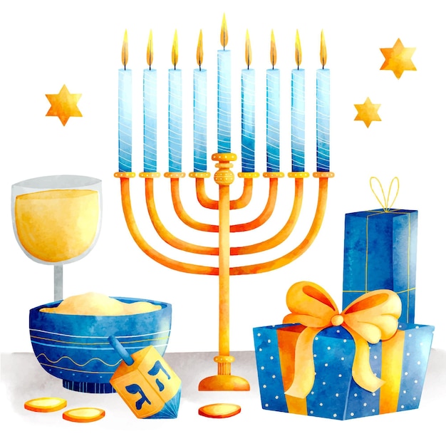 Vector ilustración de acuarela de hanukkah