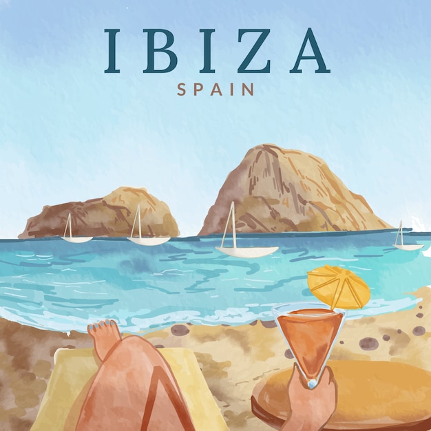 Vector ilustración acuarela ibiza