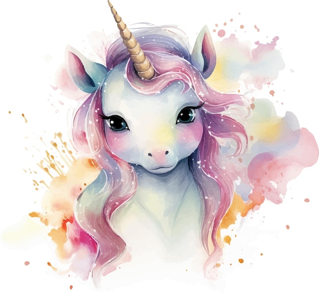 Ilustración en acuarela del lindo bebé unicornio