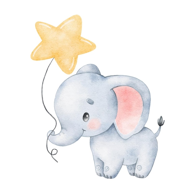 Ilustración acuarela de un lindo elefante de dibujos animados Lindos animales tropicales