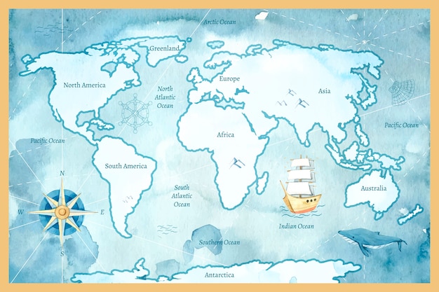 Vector ilustración en acuarela del mapa del viejo mundo
