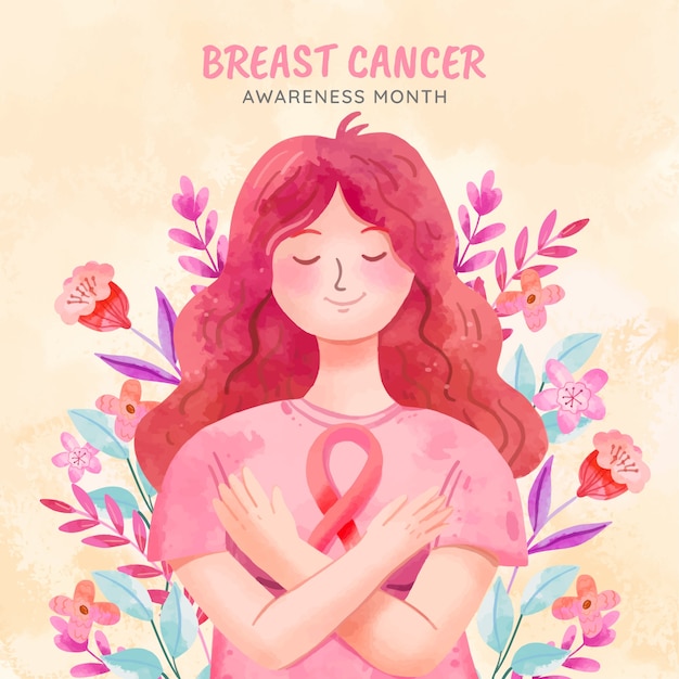 Vector ilustración en acuarela para el mes de concienciación sobre el cáncer de mama