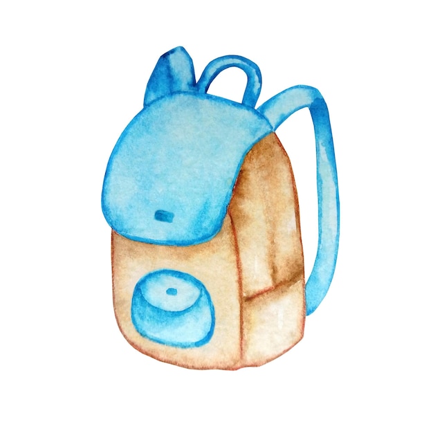 Ilustración acuarela de mochila escolar azul