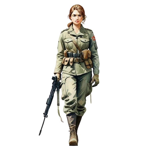 Ilustración en acuarela de una mujer soldado