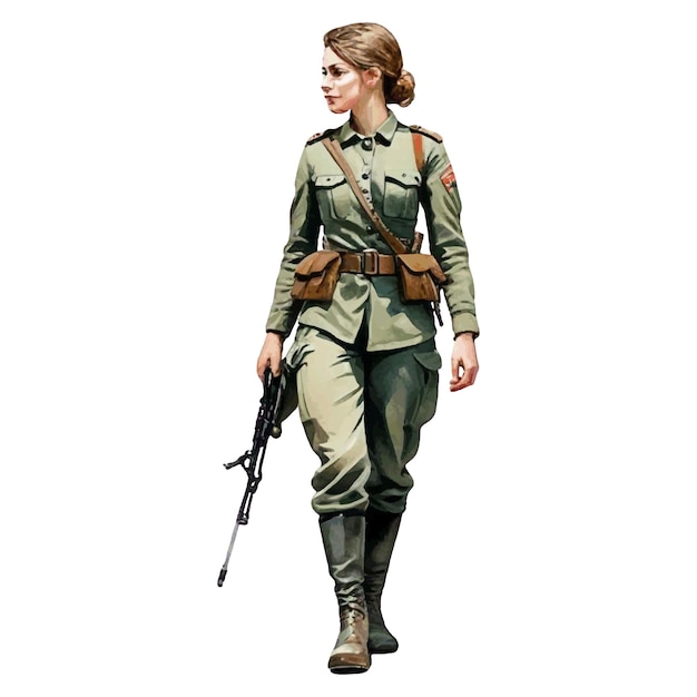 Vector ilustración en acuarela de una mujer soldado