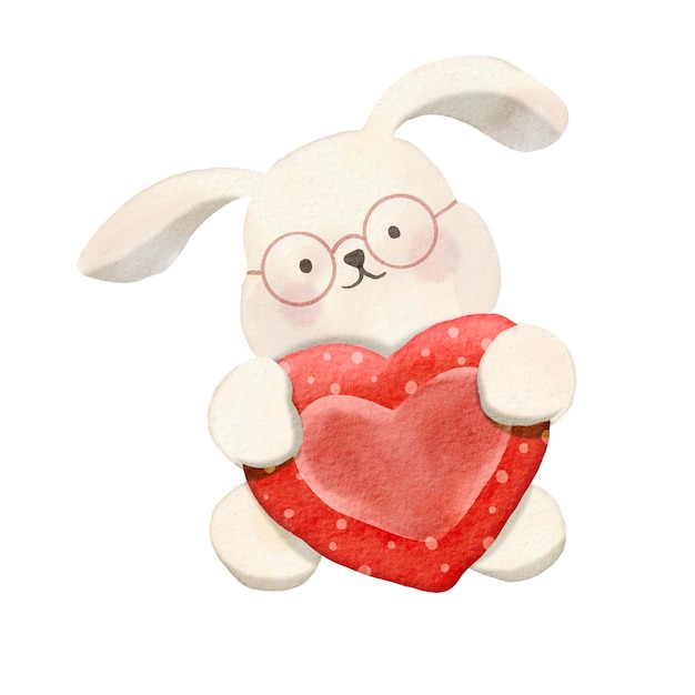 Ilustración acuarela de muy lindo conejo abrazando el corazón Ilustración de dibujo a mano