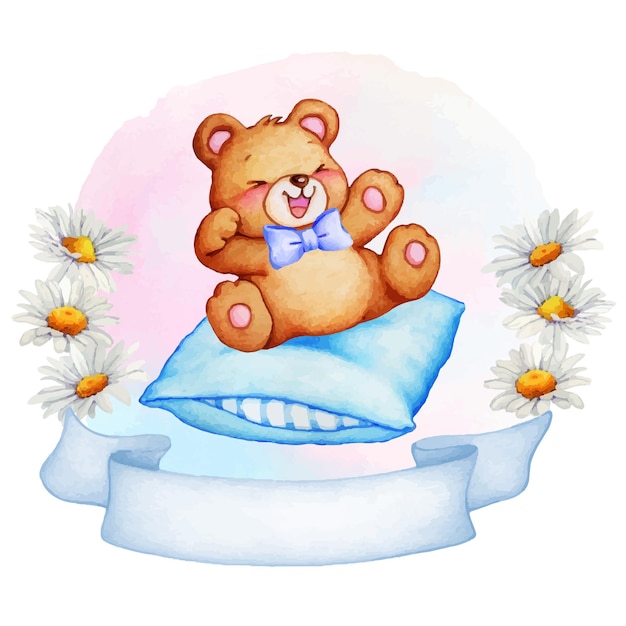 Ilustración acuarela de oso bebé
