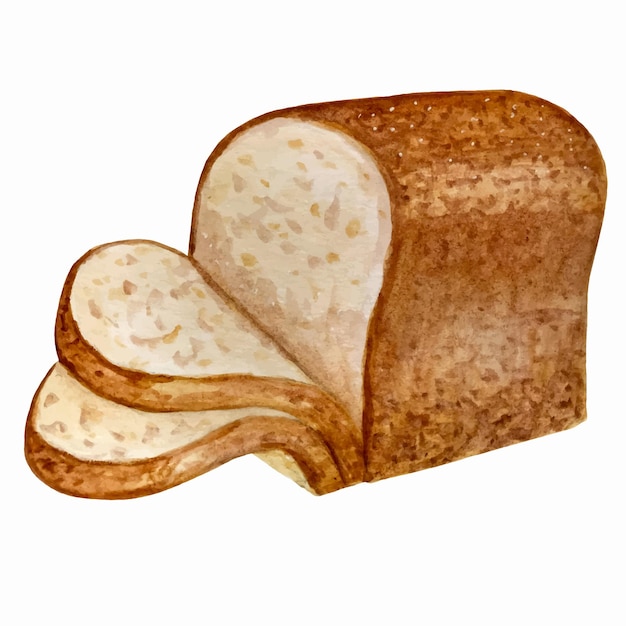 Vector ilustración acuarela de pan blanco o pan para tostadas el ícono de pasteles o productos de panadería.