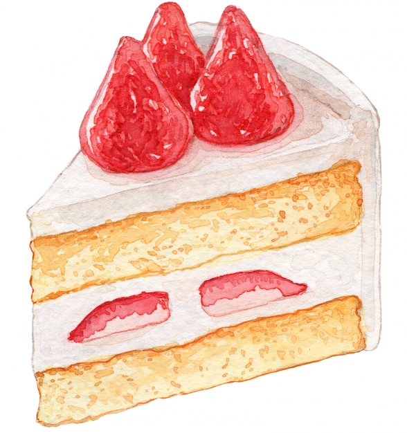 Ilustración de acuarela de pastel de frutas de fresa