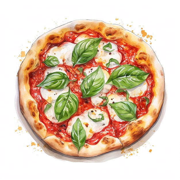 Vector ilustración acuarela pizza margherita vector con fondo blanco