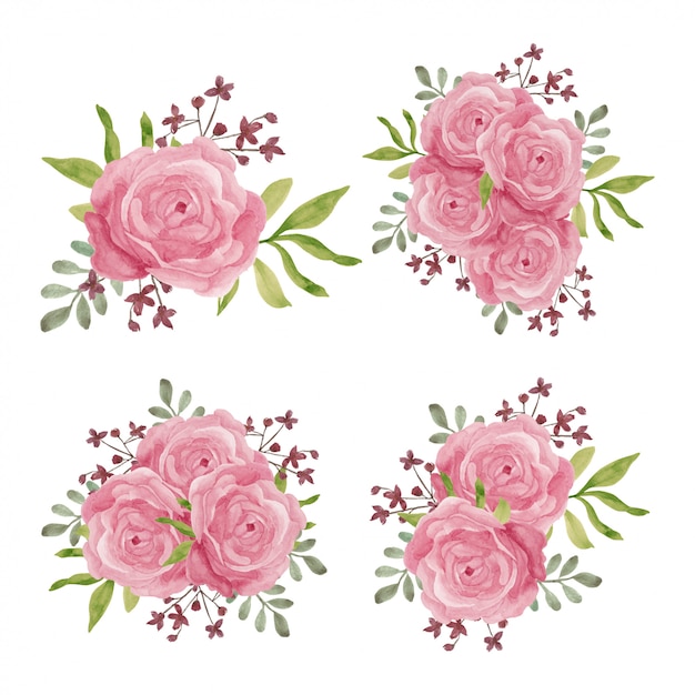 Ilustración acuarela de ramo de flores rosa rosa