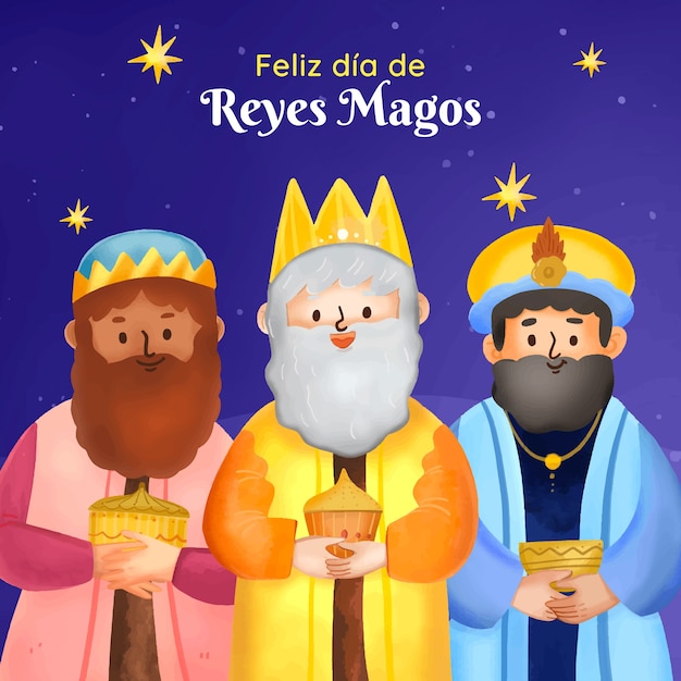 Ilustración en acuarela para reyes magos