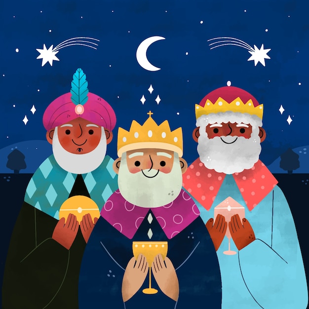 Vector ilustración en acuarela de reyes magos