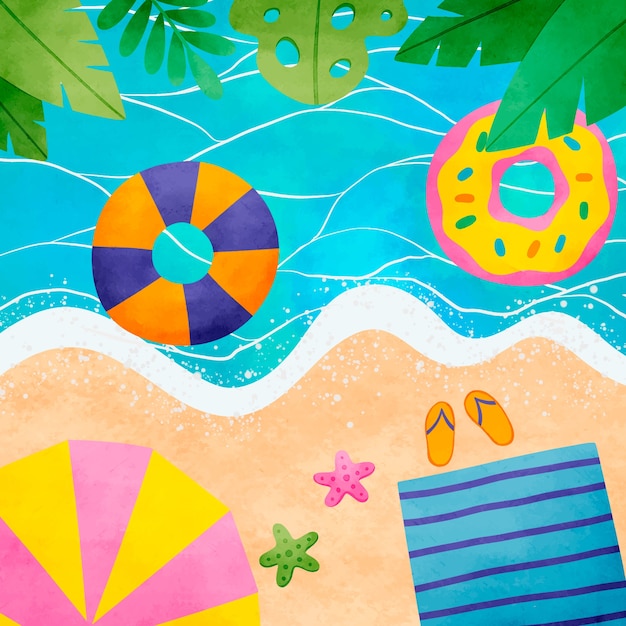 Ilustración de acuarela para la temporada de verano.