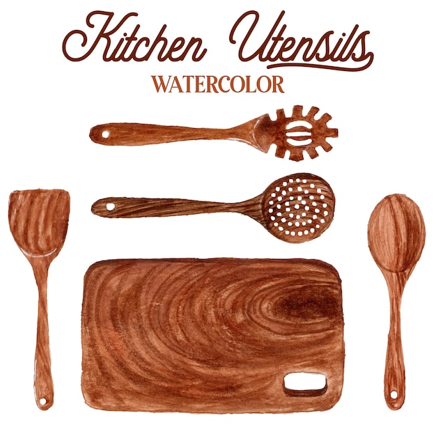 Ilustración acuarela de utensilios de cocina