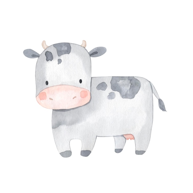 Ilustración de acuarela de vaca para niños