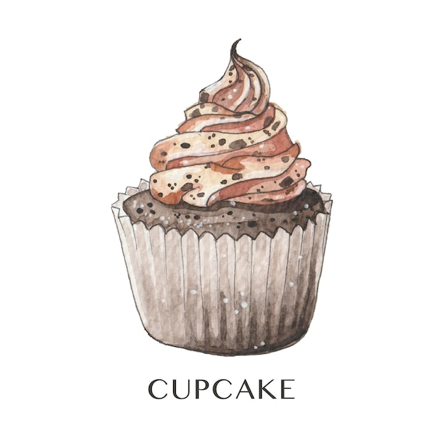 Ilustración acuarela de vector de cupcake de chocolate