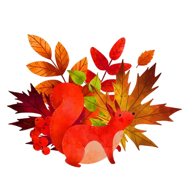 Ilustración de acuarela de vector dibujado a mano hojas de otoño