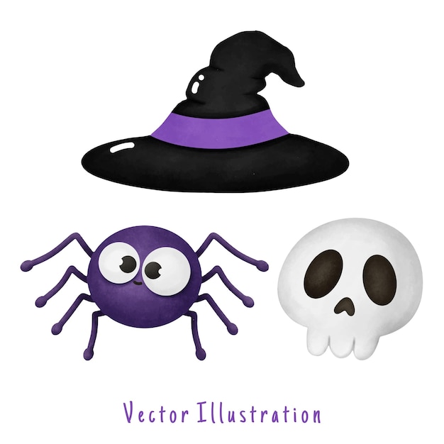 Ilustración de acuarela vectorial de los elementos de halloween