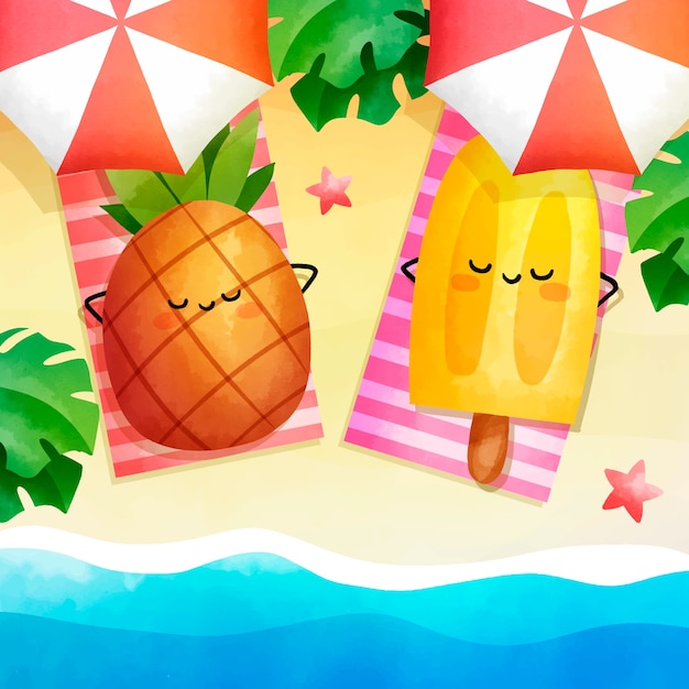 Ilustración de acuarela para el verano.