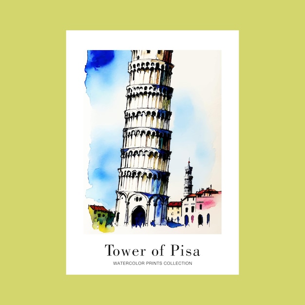 Vector ilustración de acuarela de viaje de la torre de pisa