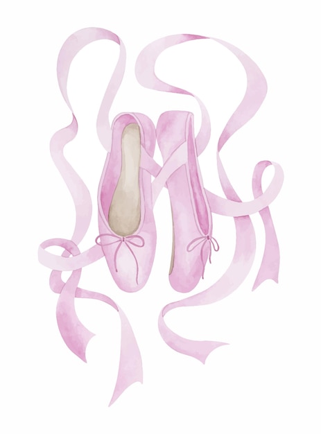 Ilustración de acuarela de zapatillas de ballet rosa dibujo de puntas de danza de ballet