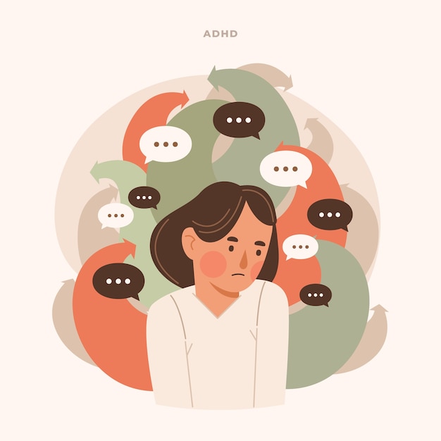 Vector ilustración de adhd de diseño plano dibujado a mano