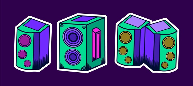 Vector ilustración de adhesivo doodle de altavoz de música con estilo retro