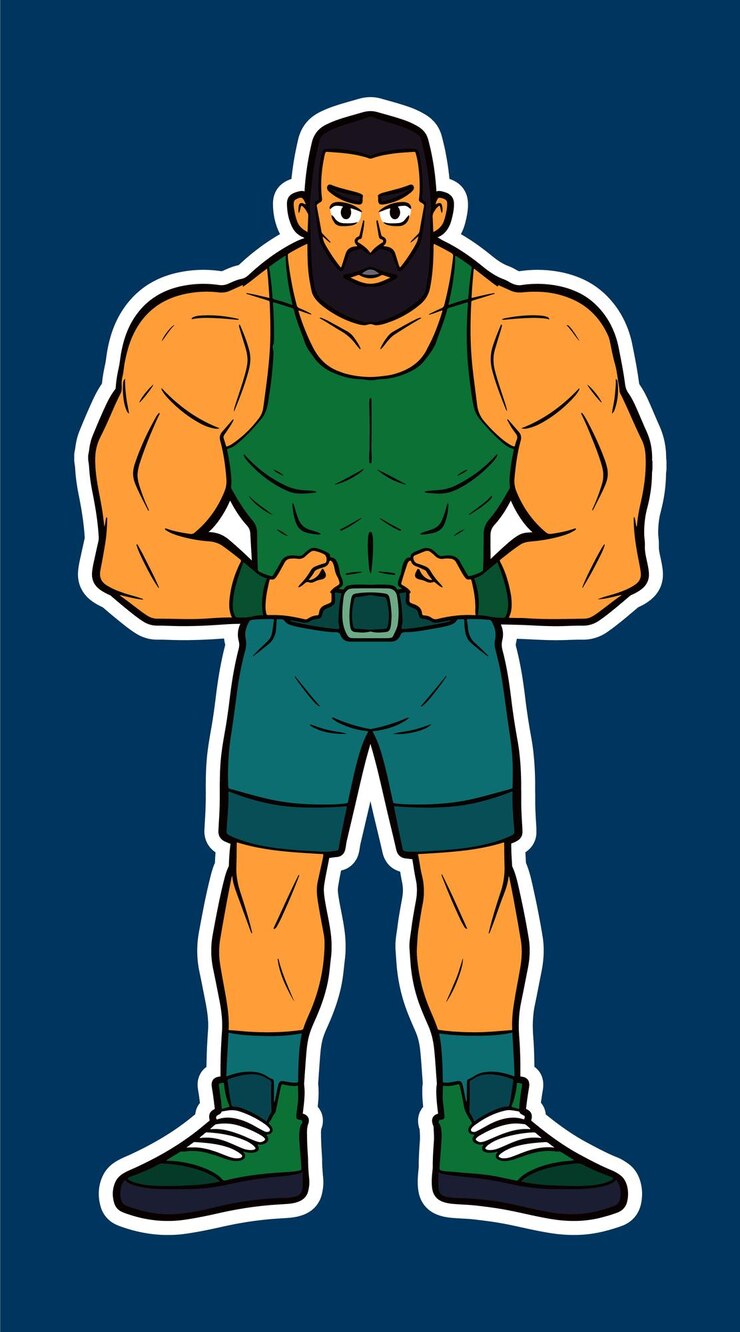 Vector ilustración del adhesivo doodle del hombre culturista