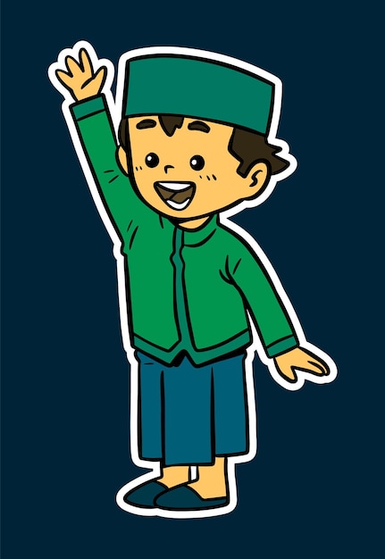 Ilustración de adhesivo de doodle de un niño musulmán