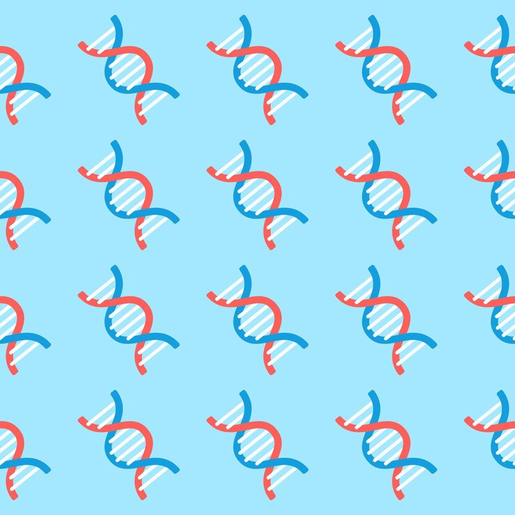 Vector ilustración de adn. patrón de cromosomas sin fisuras. símbolo de tendencia de biología genética para el diseño de sitios web, web.