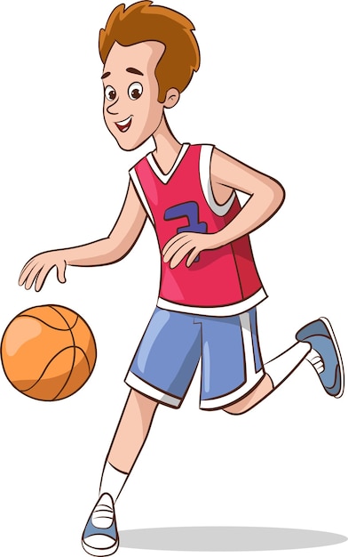 Ilustración de un adolescente jugando baloncesto sobre un fondo blanco.