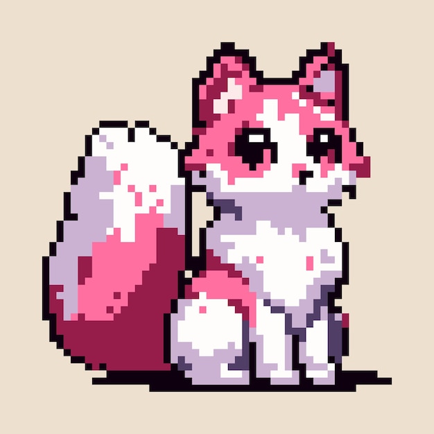Ilustración de un adorable gato rosa pixelado en el estilo de Pixel Art