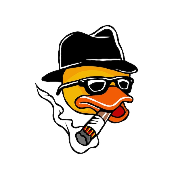 Ilustración de adorable pato de juguete amarillo fumando