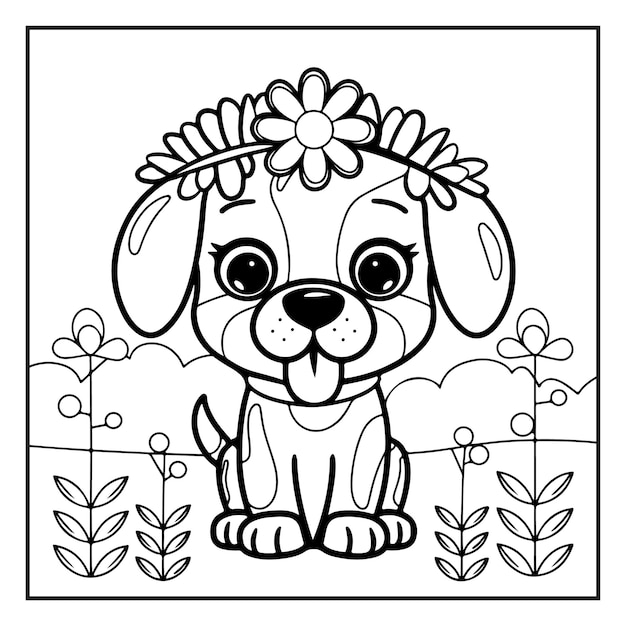 Ilustración adorable Perros lindos Página para colorear para niños