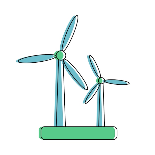 Ilustración de aerogenerador plano. signo de energía eólica de energía verde aislado sobre fondo blanco.