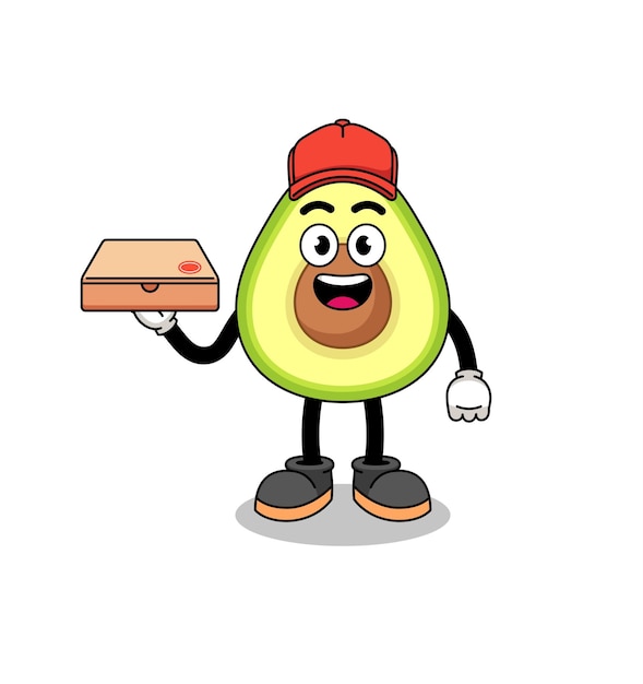 Ilustración de aguacate como diseño de personajes de repartidor de pizza