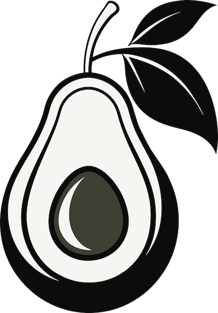 Ilustración de un aguacate cortado con hojas una fruta saludable y deliciosa