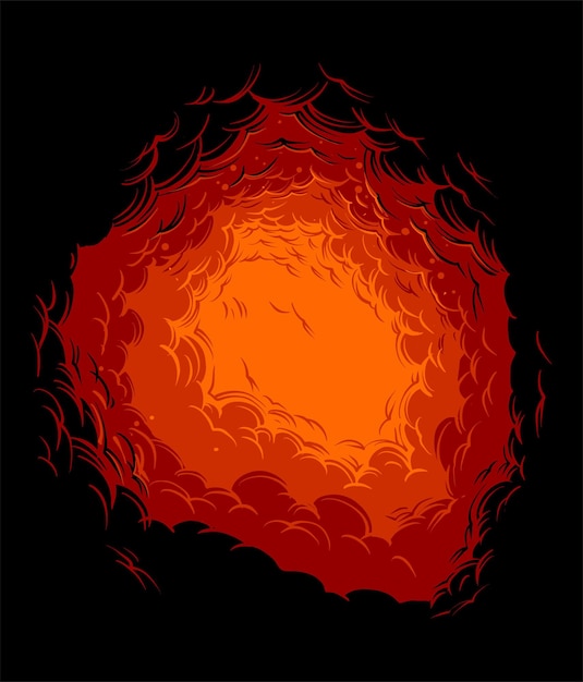 Ilustración de un agujero de fuego rojo con una nube en el centro