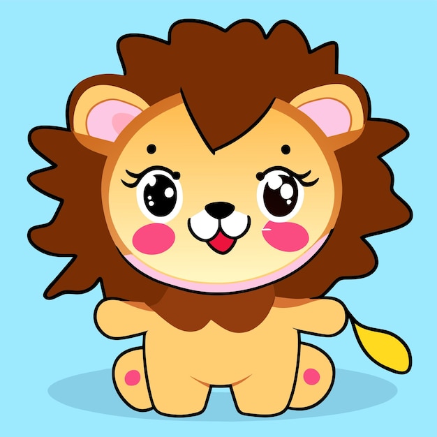 Ilustración aislada del concepto del icono de la etiqueta engomada de la historieta dibujada mano linda de la mascota del león