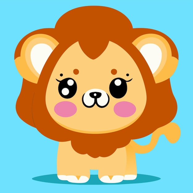 Ilustración aislada del concepto del icono de la etiqueta engomada de la historieta dibujada mano linda de la mascota del león