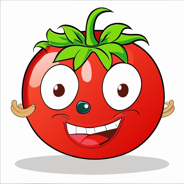 Vector ilustración aislada del concepto del icono de la etiqueta engomada del personaje de dibujos animados dibujados a mano de tomate