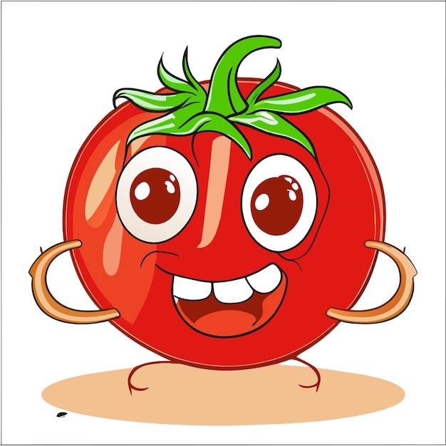 Vector ilustración aislada del concepto del icono de la etiqueta engomada del personaje de dibujos animados dibujados a mano de tomate