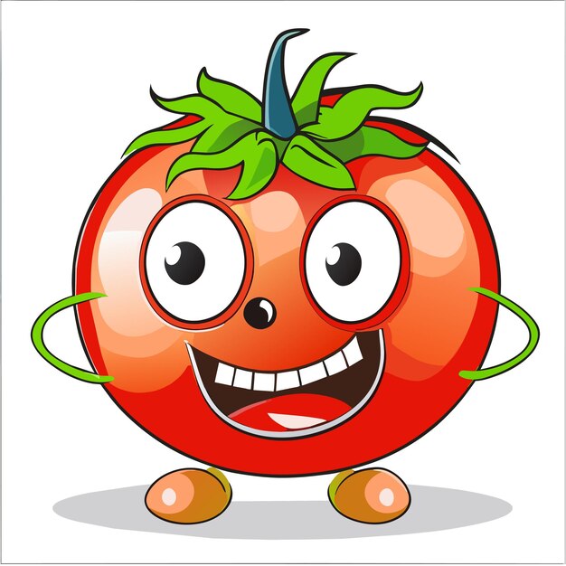 Vector ilustración aislada del concepto del icono de la etiqueta engomada del personaje de dibujos animados dibujados a mano de tomate