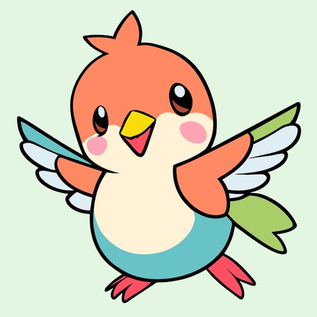 Ilustración aislada del concepto de icono de pegatina de dibujos animados dibujados a mano de pájaro lindo