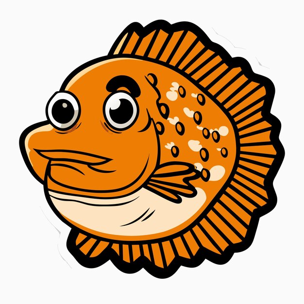 Vector ilustración aislada del concepto de icono de pegatina de dibujos animados dibujados a mano de pescado